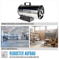 Încălzitor cu aer cald pe gaz Güde GGH 10 INOX – 10000 W, 500 m³/h, aprindere piezoelectrică, carcasă din oțel inoxidabil, regulator de presiune 300 mbar, cu furtun de gaz de 1,5 m 3