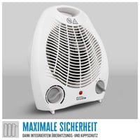 Teplovzdušný ventilátor Güde GH 2000, 2000 W, 2 stupne výkonu (1000/2000 W), prietok vzduchu 75 m³/h, plynulý termostat, ochrana proti prehriatiu a prevráteniu, rukoväť na prenášanie 2