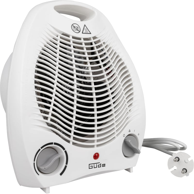 Teplovzdušný ventilátor Güde GH 2000, 2000 W, 2 stupne výkonu (1000/2000 W), prietok vzduchu 75 m³/h, plynulý termostat, ochrana proti prehriatiu a prevráteniu, rukoväť na prenášanie