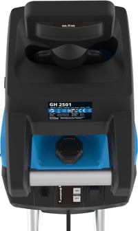 Záhradný drvič konárov Güde GH 2501, 2500 W, nožový systém, automatické vťahovanie, max. priemer konárov 45 mm, 45-litrový zberný vak, transportné kolieska, ochrana proti preťaženiu 8