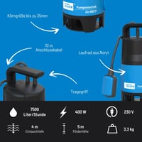 Pompă submersibilă pentru apă murdară Güde GS 4002 P, 400 W, 7500 l/h, înălțime de pompare 5 m, întrerupător cu flotor reglabil, cablu 10 m, protecție termică 3