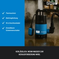 Pompă submersibilă pentru apă murdară Güde GS 4002 P, 400 W, 7500 l/h, înălțime de pompare 5 m, întrerupător cu flotor reglabil, cablu 10 m, protecție termică 4