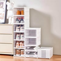 GUDEMAY Cutii de pantofi stivuibile, organizator din plastic cu ușă transparentă, pliabil, alb, 6 niveluri, până la mărimea 46 1