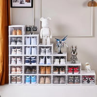 GUDEMAY Cutii de pantofi stivuibile, organizator din plastic cu ușă transparentă, pliabil, alb, 6 niveluri, până la mărimea 46 3