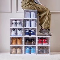 GUDEMAY Cutii de pantofi stivuibile, organizator din plastic cu ușă transparentă, pliabil, alb, 6 niveluri, până la mărimea 46 5