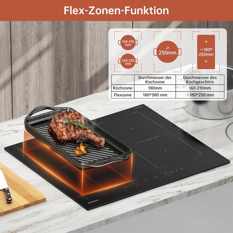 Gudsunal 60 cm-es indukciós főzőlap 4 zónás 7200W Flex technológiával