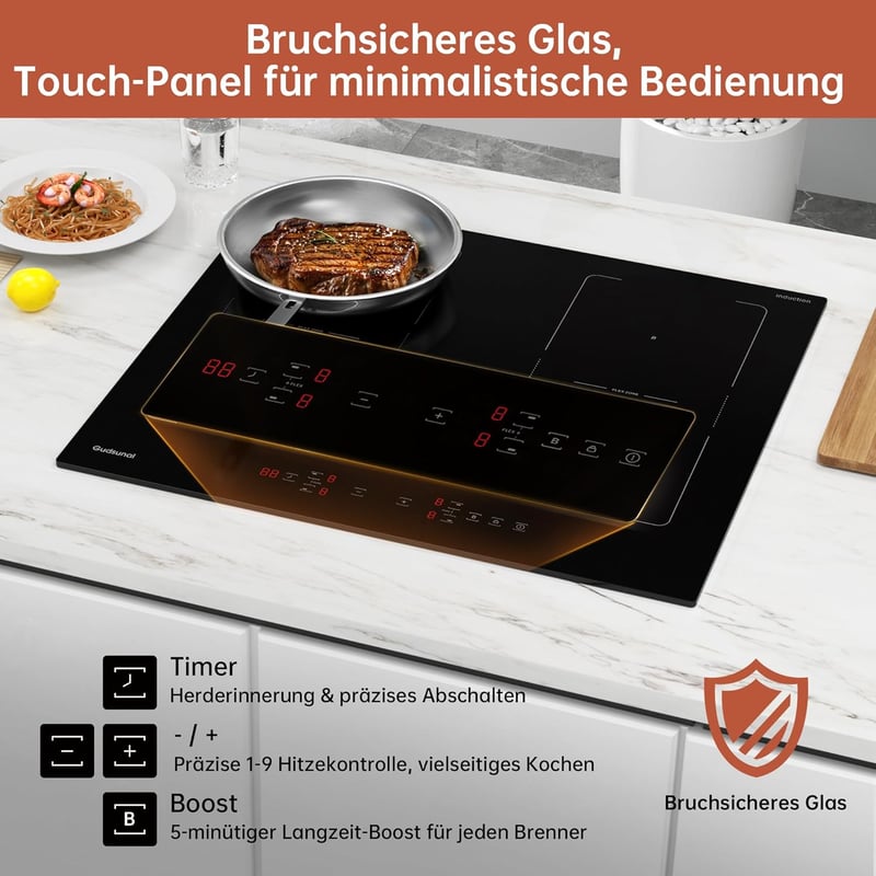 Gudsunal 60 cm-es indukciós főzőlap 4 zónás 7200W Flex technológiával