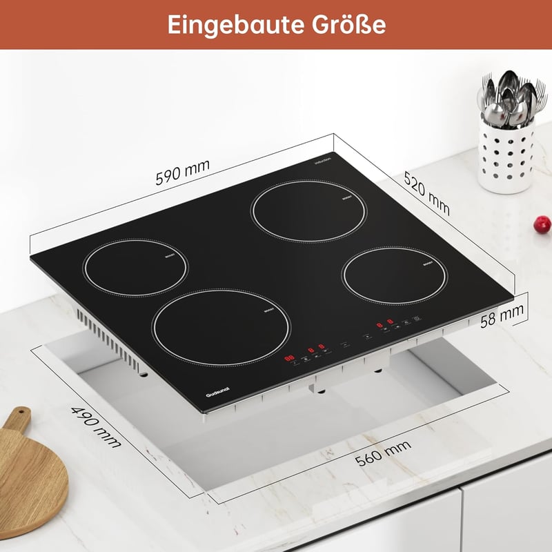 Gudsunal 60 cm-es indukciós főzőlap 7200W, 9 hőfok, időzítő, gyermekzár - 60cm-4 Burner