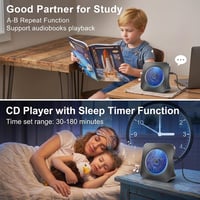 Player CD portabil Gueray cu Bluetooth, difuzor încorporat, telecomandă, radio FM, USB, card, AUX 3.5 mm, alarmă, negru 4