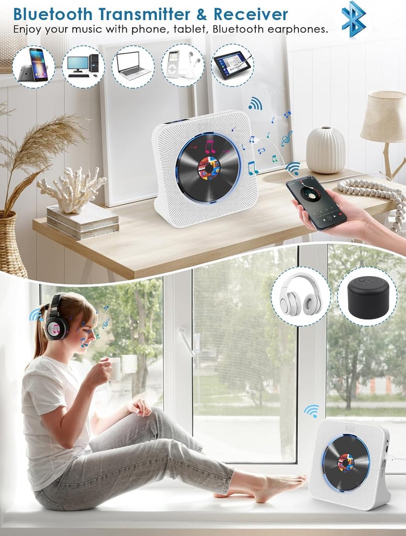 Gueray Bluetooth CD lejátszó HiFi hangszoróval, FM rádió és USB funkcióval