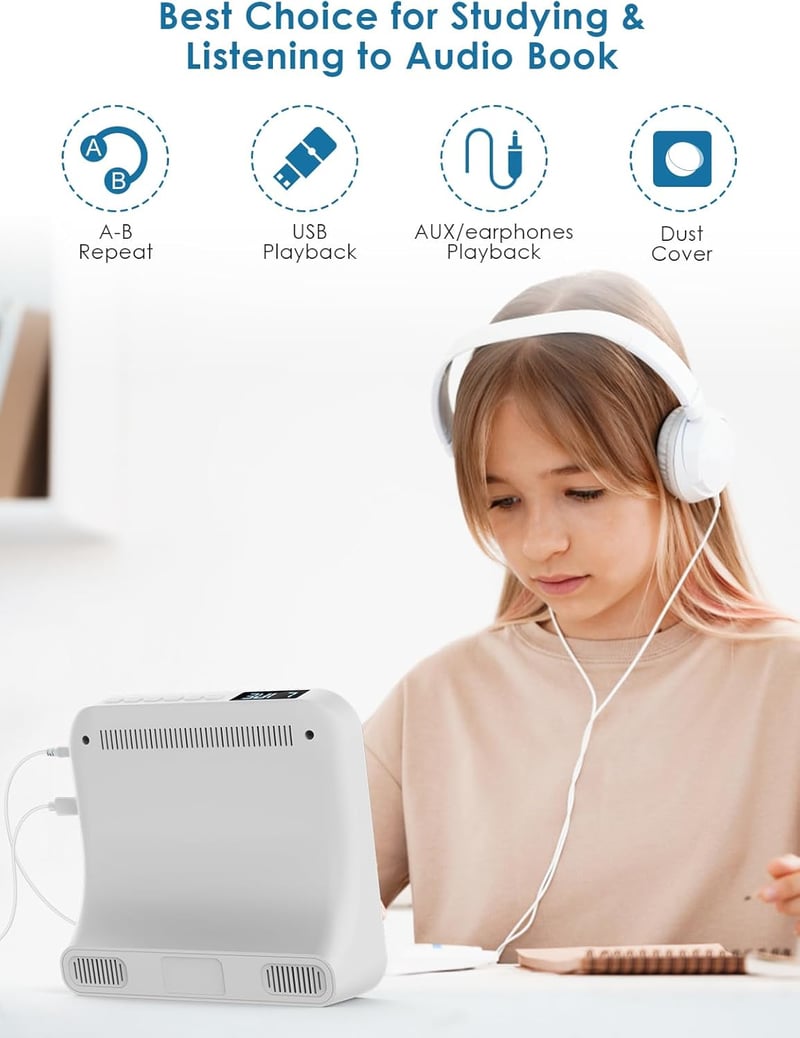 Gueray Bluetooth CD lejátszó HiFi hangszoróval, FM rádió és USB funkcióval