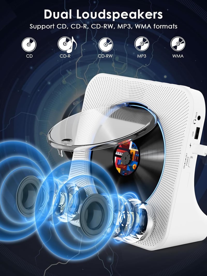 Gueray Bluetooth CD lejátszó HiFi hangszoróval, FM rádió és USB funkcióval