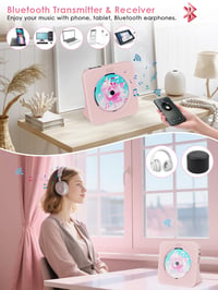 CD prehrávač Gueray s Bluetooth reproduktorom, FM rádiom, USB, AUX, konektorom na slúchadlá, budíkom, diaľkovým ovládaním, protiprachovým krytom, ružový 2