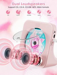 CD prehrávač Gueray s Bluetooth reproduktorom, FM rádiom, USB, AUX, konektorom na slúchadlá, budíkom, diaľkovým ovládaním, protiprachovým krytom, ružový 3