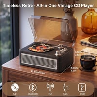 CD player portabil Gueray cu Bluetooth, difuzor, radio, telecomandă, USB, AUX, ieșire pentru căști, negru abanos 2