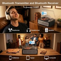 CD player portabil Gueray cu Bluetooth, difuzor, radio, telecomandă, USB, AUX, ieșire pentru căști, negru abanos 6