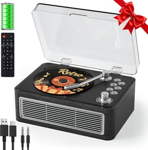 CD player portabil Gueray cu Bluetooth, difuzor, radio, telecomandă, USB, AUX, ieșire pentru căști, negru abanos