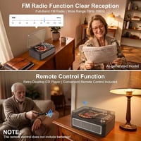 CD player portabil Gueray cu Bluetooth, difuzor, radio, telecomandă, USB, AUX, ieșire pentru căști, negru abanos 5