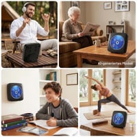 Prenosný CD prehrávač Gueray s Bluetooth reproduktorom, FM rádiom, USB, AUX, batériou 1800 mAh, diaľkovým ovládaním, možnosťou montáže na stenu, čierny 9