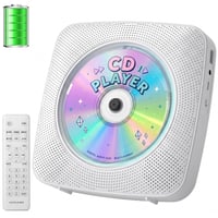 Prenosný CD prehrávač Gueray s Bluetooth reproduktorom, FM rádiom, USB, AUX, 1800 mAh batériou, diaľkovým ovládaním, možnosťou montáže na stenu, biely 1
