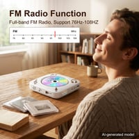 Prenosný CD prehrávač Gueray s Bluetooth reproduktorom, FM rádiom, USB, AUX, 1800 mAh batériou, diaľkovým ovládaním, možnosťou montáže na stenu, biely 5