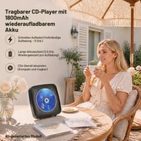 Prenosný CD prehrávač Gueray s Bluetooth reproduktorom, FM rádiom, USB, AUX, batériou 1800 mAh, diaľkovým ovládaním, možnosťou montáže na stenu, čierny 3