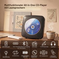 Prenosný CD prehrávač Gueray s Bluetooth reproduktorom, FM rádiom, USB, AUX, batériou 1800 mAh, diaľkovým ovládaním, možnosťou montáže na stenu, čierny 2