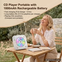 Prenosný CD prehrávač Gueray s Bluetooth reproduktorom, FM rádiom, USB, AUX, 1800 mAh batériou, diaľkovým ovládaním, možnosťou montáže na stenu, biely 3