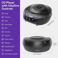 Gueray CD player portabil boombox cu difuzoare integrate, radio FM, intrare AUX și mufă pentru căști, ideal pentru cărți audio 8