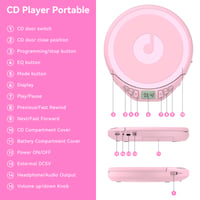 Prenosný CD prehrávač Gueray so slúchadlami, LCD displejom, ochranou proti otrasom, HiFi zvukom, funkciou pamäte PROG, do auta aj na doma 7