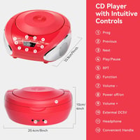 Boombox portabil cu CD player Gueray cu difuzoare integrate, radio FM, intrare AUX, ieșire pentru căști și mod playlist pentru cărți audio 9