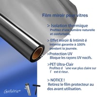 Gufoltie zrkadlová okenná fólia 60x200 cm, strieborná, samolepiaca, tepelne odolná, s UV filtrom, nepriehľadná, so zrkadlovým efektom, protislnečná fólia 6