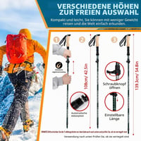 Súprava skladacích turistických paličiek GUHAOOL 2 ks, ľahký hliník 7075, nastaviteľné 108-139 cm, protišmykové, s 5 pármi gumových koncoviek, na nordic walking a horskú turistiku 2