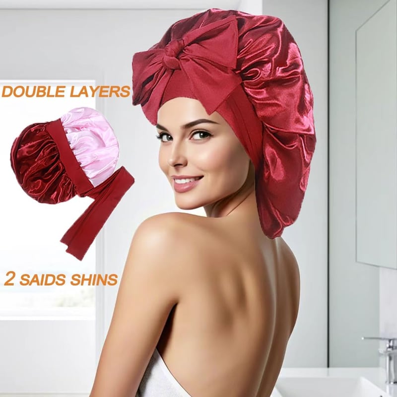 Bonetă de satin pentru păr Guiguishiny, roșie, pentru femei, reglabilă, 55-60 cm, bonetă de dormit
