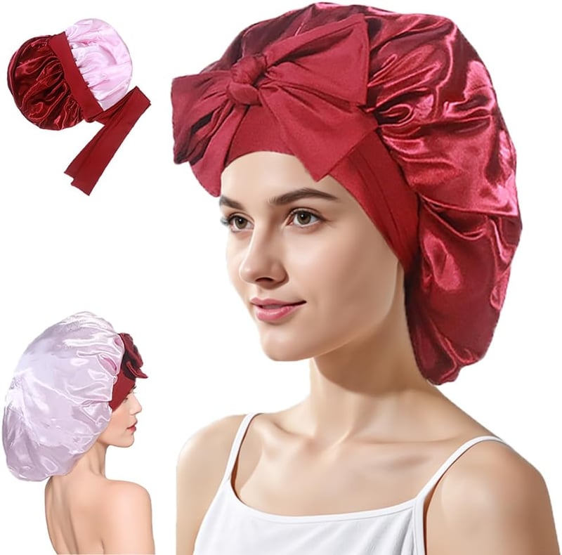 Bonetă de satin pentru păr Guiguishiny, roșie, pentru femei, reglabilă, 55-60 cm, bonetă de dormit