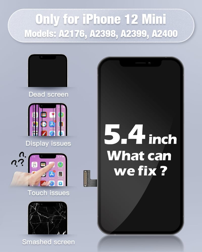 GULEEK iPhone 12 Mini LCD kijelző csere 5.4" fekete érintőképernyő szerszámokkal