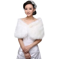 Stolă de Mireasă din Blană Artificială Albă GUMEI, Șal, Pelerină cu Perle Decorative, Bolero pentru Palton de Iarnă 3