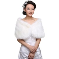 Stolă de Mireasă din Blană Artificială Albă GUMEI, Șal, Pelerină cu Perle Decorative, Bolero pentru Palton de Iarnă 1
