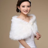 Stolă de Mireasă din Blană Artificială Albă GUMEI, Șal, Pelerină cu Perle Decorative, Bolero pentru Palton de Iarnă 2