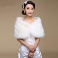 Stolă de Mireasă din Blană Artificială Albă GUMEI, Șal, Pelerină cu Perle Decorative, Bolero pentru Palton de Iarnă 6