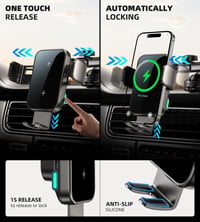 Încărcător auto wireless GuMosh 15W cu suport pentru telefon, prindere automată la 360° - negru 6