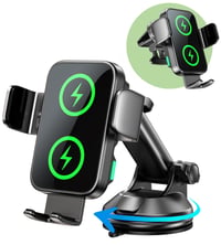 Încărcător auto wireless GuMosh 15W cu suport pentru telefon, prindere automată la 360° - negru 1