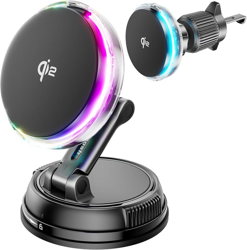 GuMosh Qi2 15W MagSafe autós töltő hűtéssel, RGB világítás, erős mágneses tartó iPhone-hoz