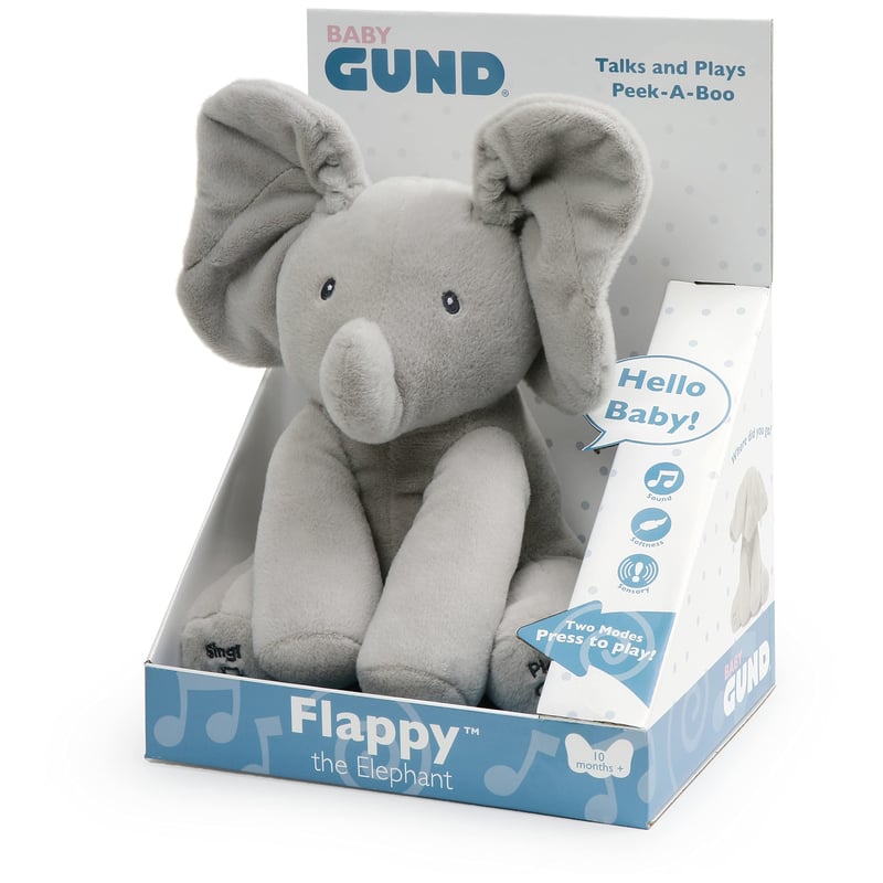 GUND Flappy interaktív elefánt plüssfigura – énekel és beszél olaszul, mozgó fülek, 30,5 cm, 10+ hónapos kortól