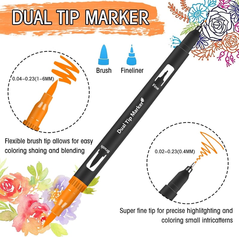 Gunsamg 80 db Dual Brush toll filctoll készlet felnőtteknek színezéshez, vázlatkészítéshez és színezőkönyvvel, képeslapos üdvözlőlaphoz, sze