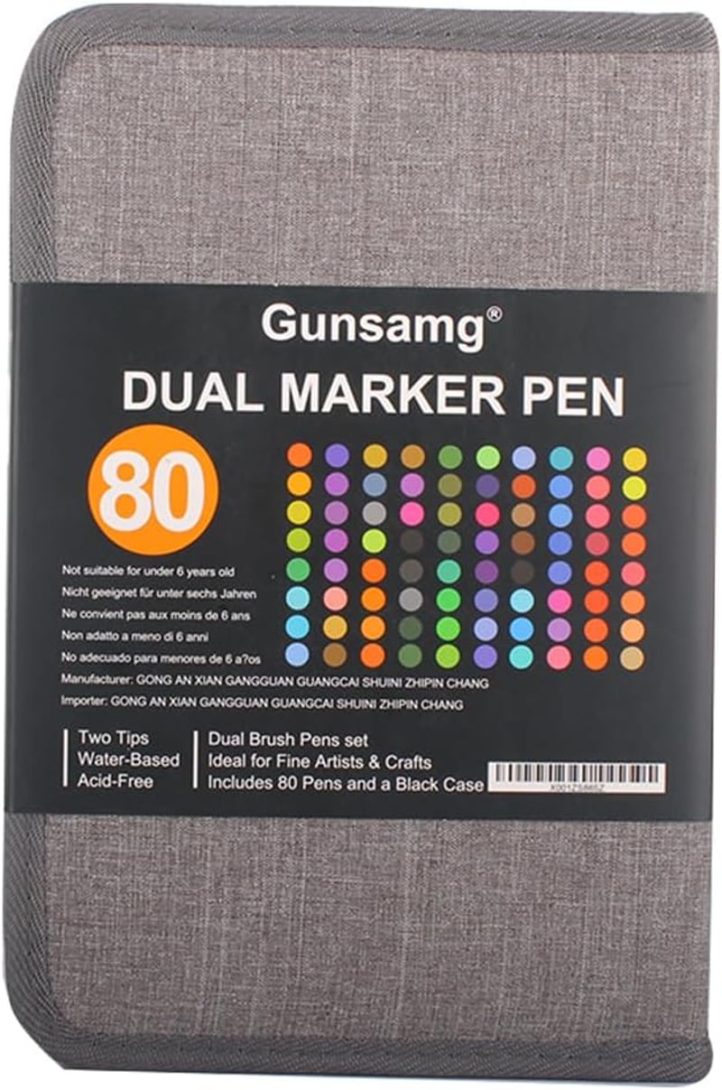 Gunsamg 80 db Dual Brush toll filctoll készlet felnőtteknek színezéshez, vázlatkészítéshez és színezőkönyvvel, képeslapos üdvözlőlaphoz, sze
