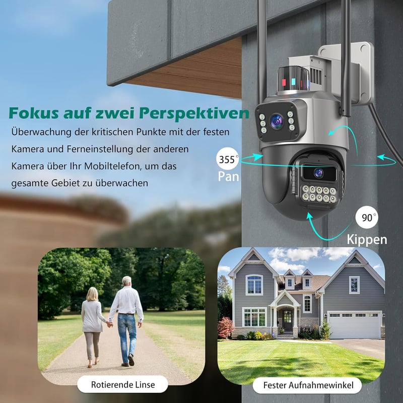 GUOANVISION 6MP Kettős Lencse Kültéri Biztonsági Kamera Éjjellátóval és Automatikus Követéssel
