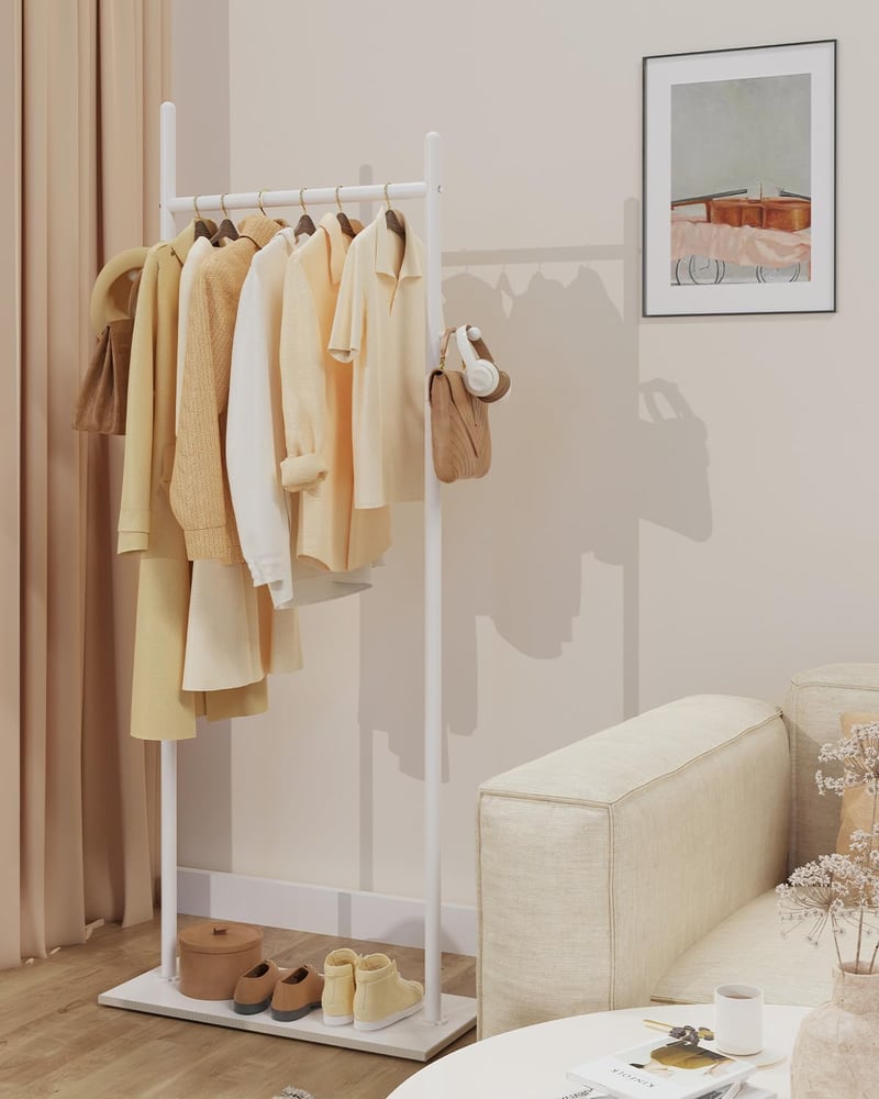 GUOHNHE Freestanding Ruhaállvány Fehér 175cm Kőlappal és 2 Horoggal
