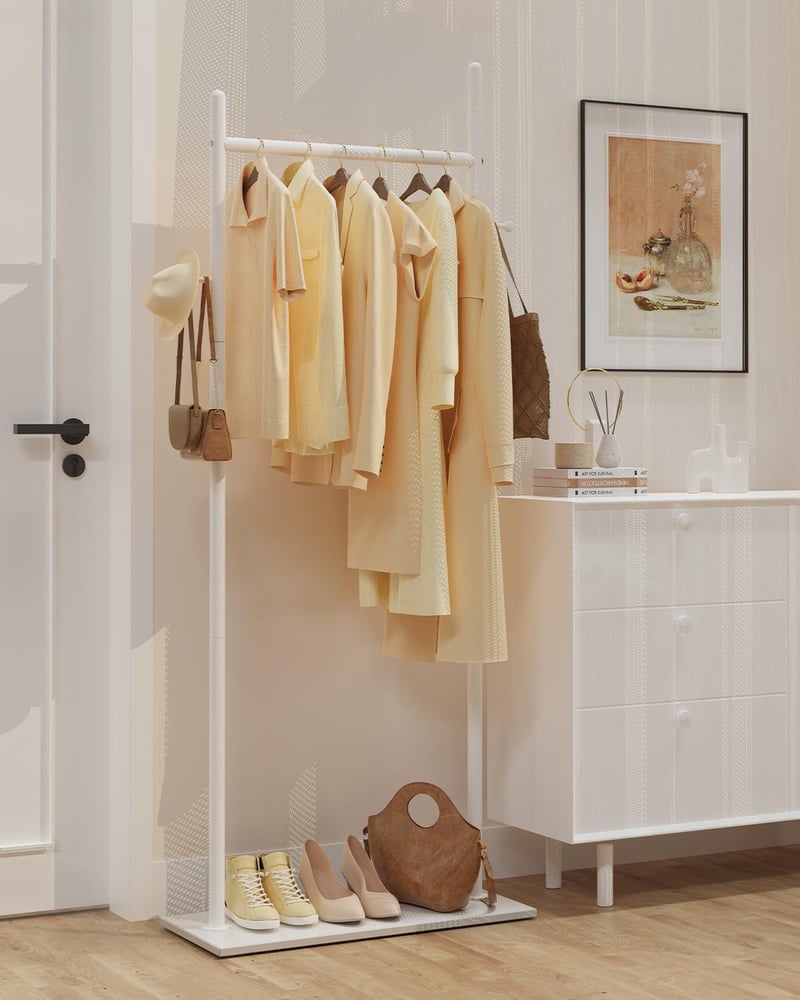 GUOHNHE Freestanding Ruhaállvány Fehér 175cm Kőlappal és 2 Horoggal