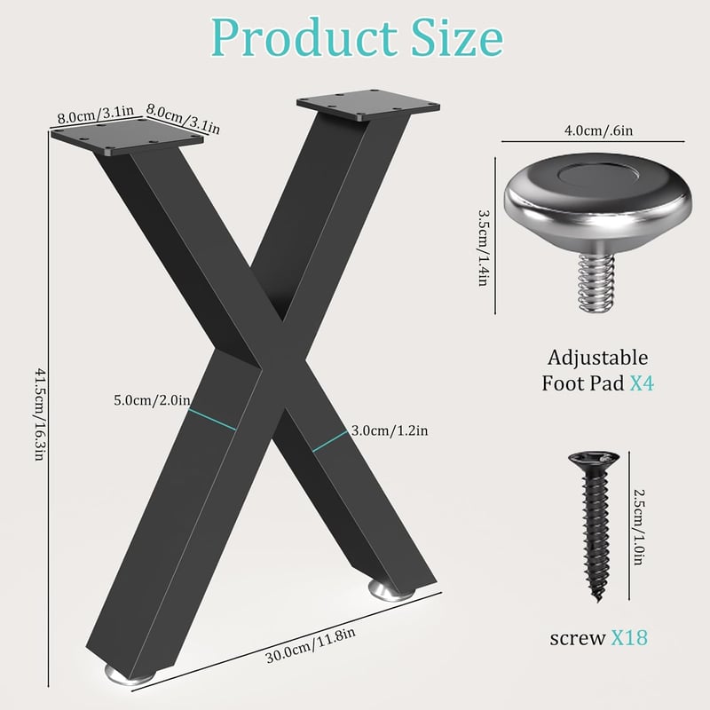 GUOHNHE X-alakú asztalláb fekete, 500 kg terhelhetőség, 43 cm magas bútor láb